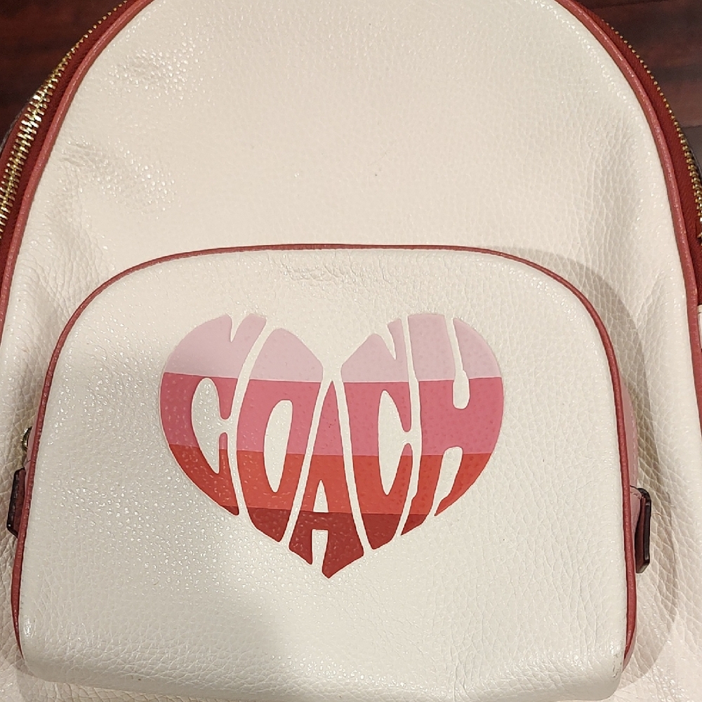 Coach White and Red Heart Logo Backpack